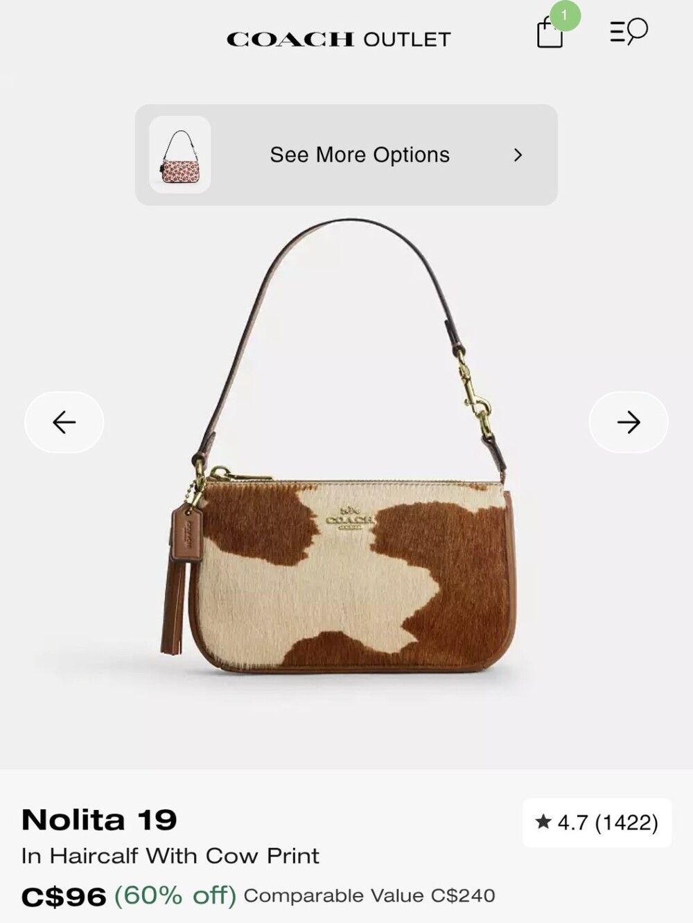 Coach Nolita 19 Shoulder Bag in Brown and Cream Cow Print